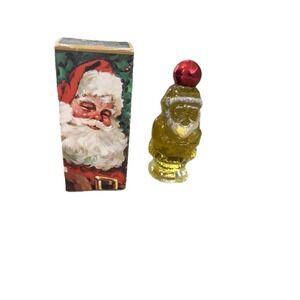 Vintage AVON Jolly Santa Topaze Cologne Glass Decor Christmas NOS